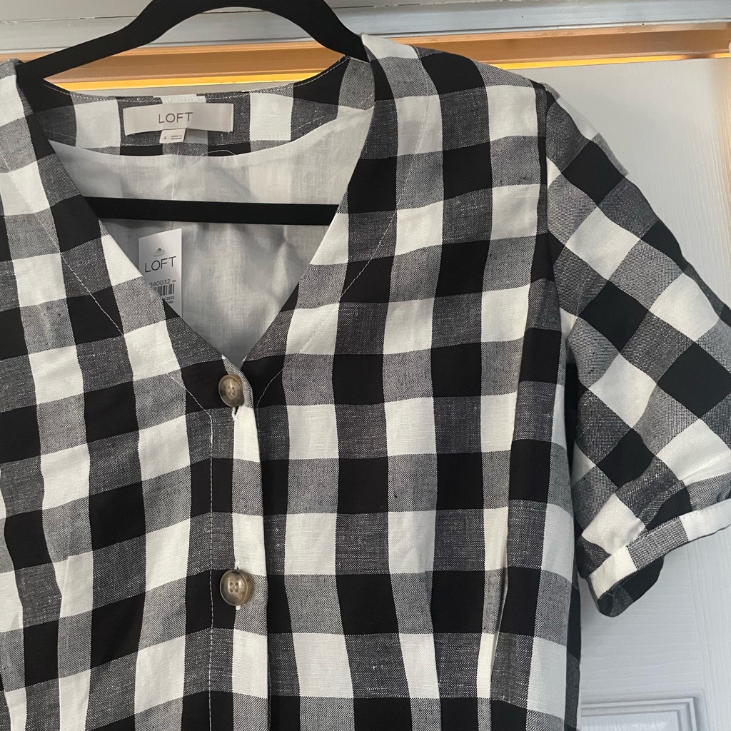 Black And White Checker Button Up Dress